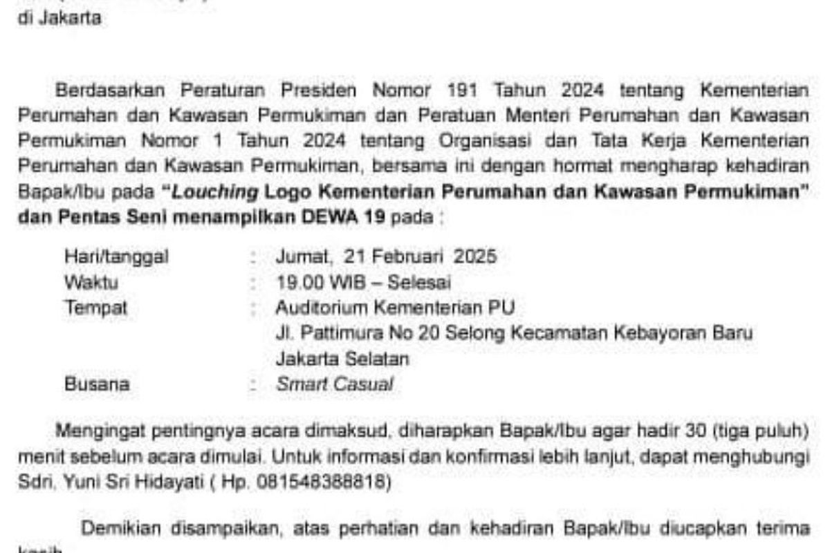 Undangan Kementerian PKP.