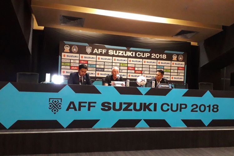 Pelatih timnas Filipina Sven Goran Eriksson saat konferensi pers usai laga Indonesia vs Filipina di Stadion Utama Gelora Bung Karno, Jakarta, Minggu (25/11/2018).