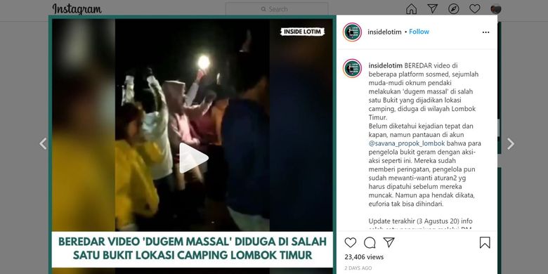 Video yang mempertontonkan aksi gerombolan pendaki melakukan dugem di atas bukit Savana Propok, Desa Bebidas, Lombok Timur, viral di media sosial.
