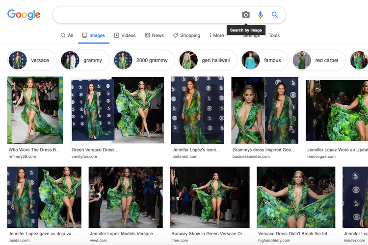 Gaun hijau Jennifer Lopez yang membuat netizen penasaran, sehingga Google membuat fitur pencari foto.
