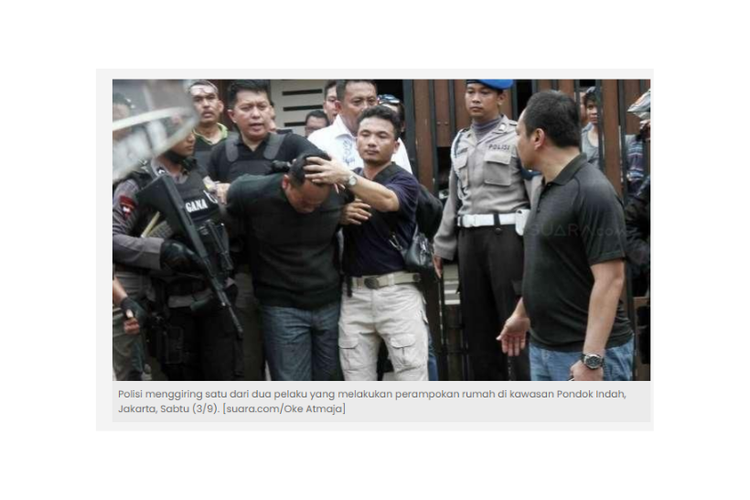 Tangkapan layar foto Suara.com, 3 September 2016, perampok rumah di Pondok Indah, Jakarta ditangkap