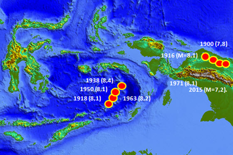 Peta riwayat gempa di Laut Banda dan Mamberamo