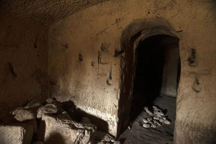 Interior of a 2000 year old Second Temple period burial cave called Salome's Cave which was recently discovered in the forest of Lachish in Israel on Tuesday (20/12/2022).  Archaeologists say the cave continued in use into the Byzantine and early Islamic periods, it is known as the Cave of Salome, because popular tradition identifies it as the burial place of Salome, the midwife of Jesus. 