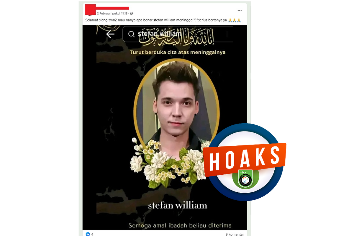 Tangkapan layar Facebook narasi yang menyebut Stefan William meningga dunia pada Februari 2025
