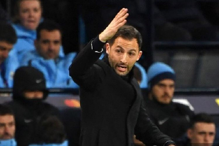 Pelatih Schalke Domenico Tedesco saat laga leg kedua babak 16 besar Liga Champions antara Manchester City vs Schalke 04 di Etihad Stadium, 12 Maret 2019.