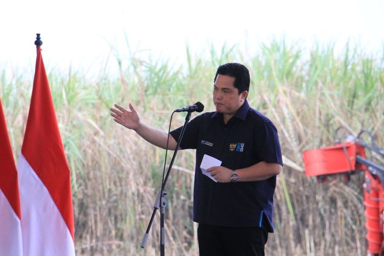 Menteri BUMN Erick Thohir, saat peluncuran program Revitalisasi Industri Gula Nasional untuk Ketahanan Pangan dan Energi, di Kabupaten Mojokerto, Jawa Timur, Senin (10/10/2022).