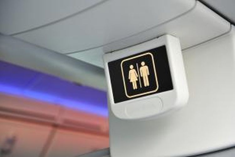 Ilustrasi toilet di dalam pesawat terbang.