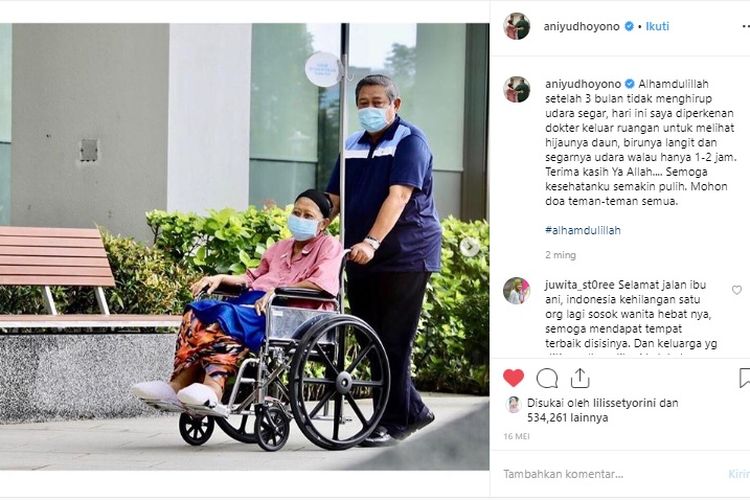 Unggahan terakhir Ani Yudhoyono pada akun Instagramnya, @aniyudhoyono, pada 16 Mei 2019.
