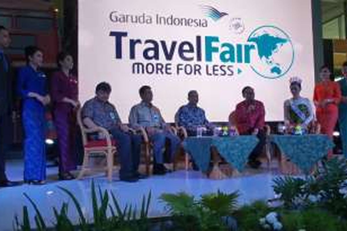 Konferensi pers Garuda Travel Fair 2016 di Jakarta Convention Center, Jumat (29/4/2016).