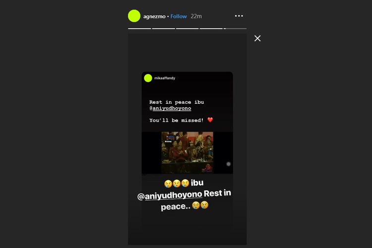 Bidik layar postingan Instagram Story milik Agnez Mo.