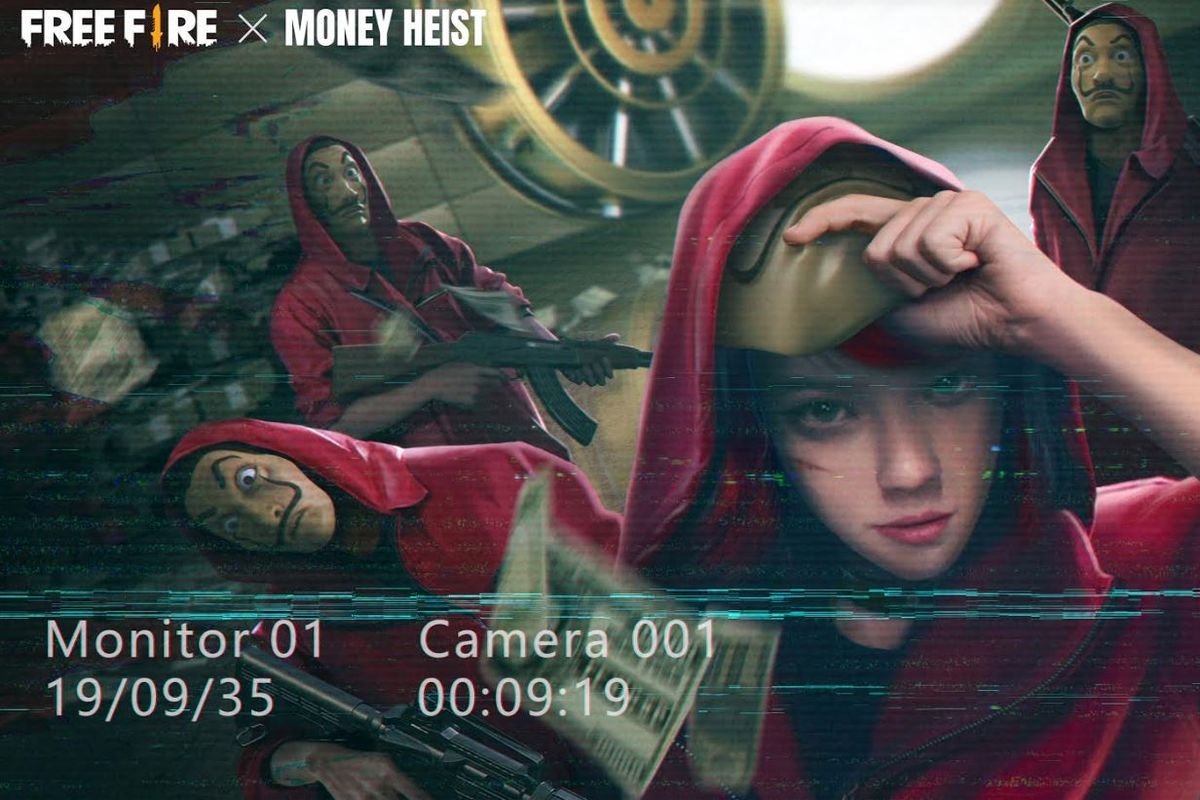 Ilustrasi kolaborasi Free Fire dan Money Heist.