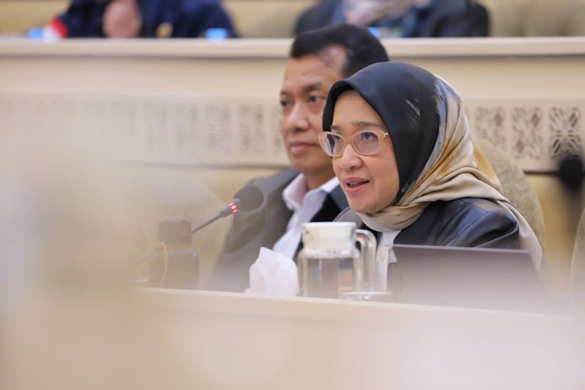 Menteri Pendayagunaan Aparatur Negara dan Reformasi Birokrasi (Menpan RB) Rini Widyantini dalam Rapat Kerja dengan Komisi II Dewan Perwakilan Rakyat (DPR) di Jakarta, Selasa (22/4/2025). 
