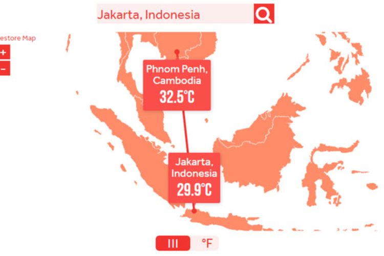 Jakarta yang saat ini suhunya 29,9° C, tanpa pengurangan emisi moderat, pada 2100 suhunya akan setara dengan suhu Phnom Penh, Kamboja saat ini (32,5° C).