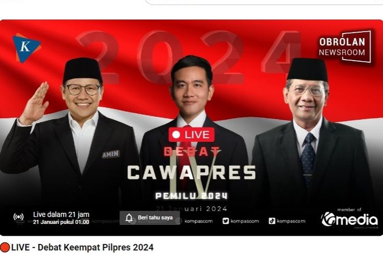 Link live streaming debat keempat pilpres 2024, Minggu (21/1/2024).