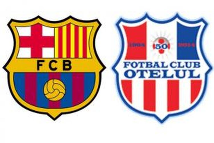 Logo Barcelona (kanan) dan Otelul Galati. 