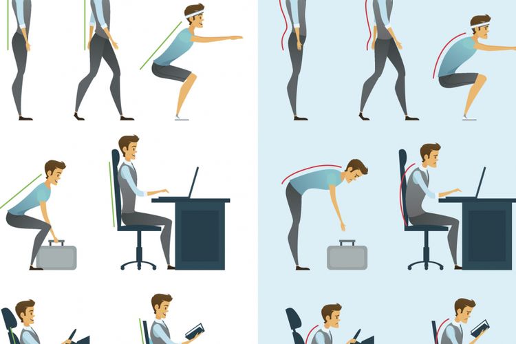 Ilustrasi posisi tubuh agar terhindar dari sakit punggung