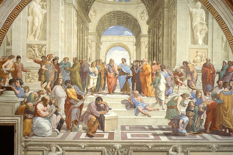 Mazhab Athena atau School of Athens, sebuah fresko karya Raphael Sanzio yang menggambarkan para filsuf renaisans berdiri di dekat para ilmuwan Romawi dan Yunani kuno.