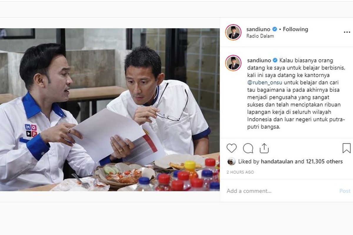 Saat Sandiaga Uno belajar bisnis pada Ruben Onsu. 