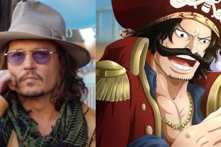 Johnny Depp dan karakter Gol D Roger dari manga One Piece.