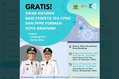 Pemkot Kota Bandung Gratiskan Swab Antigen Peserta CPNS dan PPPK 2021, Ini Syarat dan Info Lengkapnya