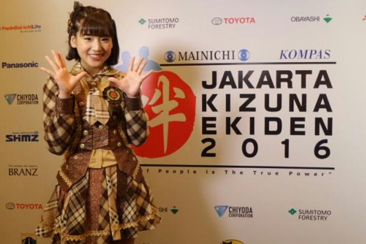 Personel JKT 48, Haruka saat jumpa Pers Jakarta Kizuna Ekiden 2016 di Intercontinental Midplaza Hotel, Senayan, Jakarta Pusat, Sabu (14/5/2016). 