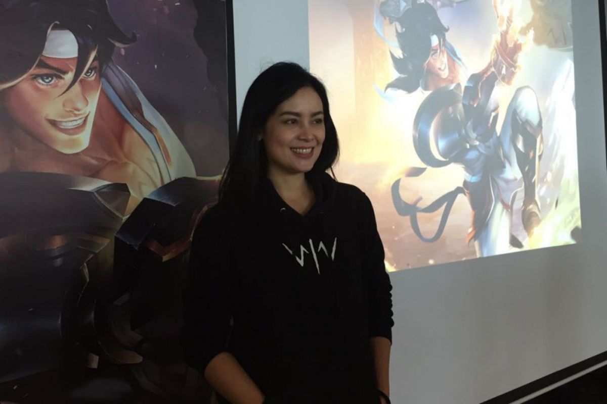 Sheila Timothy dalam konferensi pers Wiro Sableng menjadi Hero dalam game AOV di Pacific Century Place, SCBD, Jakarta Selatan, Kamis (26/7/2018) sore.