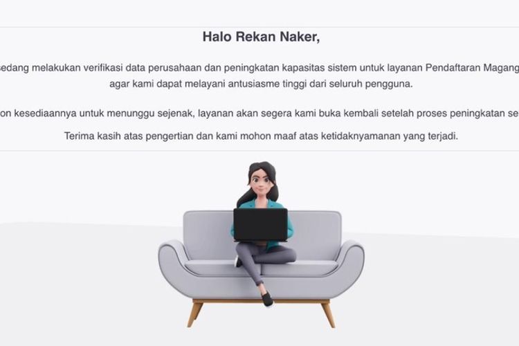 Link pendaftaran magang kerja Kementerian Ketenagakerjaan (Kemnaker) bagi lulusan perguruan tinggi dilaporkan sulit diakses oleh calon peserta.