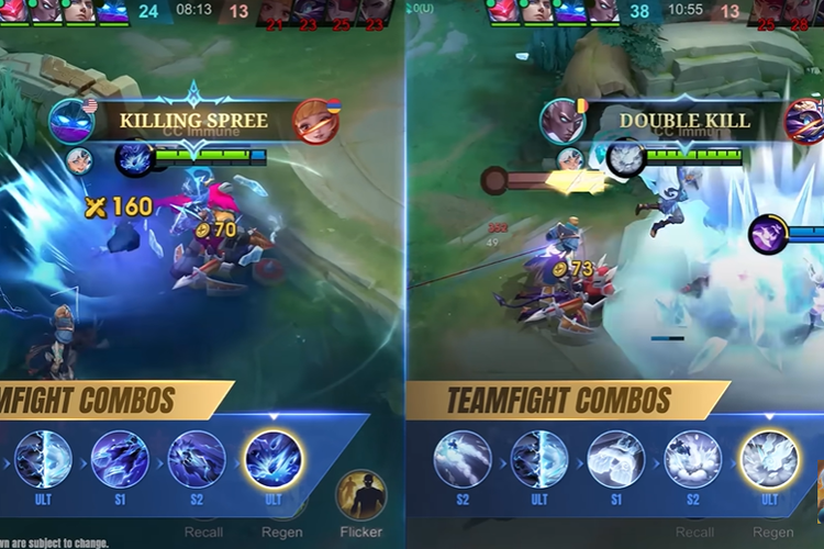 Tampilan skill ultimate Sora mode Thunder (kiri) dan Torrent (kanan).
