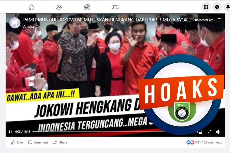 Tangkapan layar Facebook narasi yang menyebut bahwa Presiden Jokowi keluar dari PDI-P