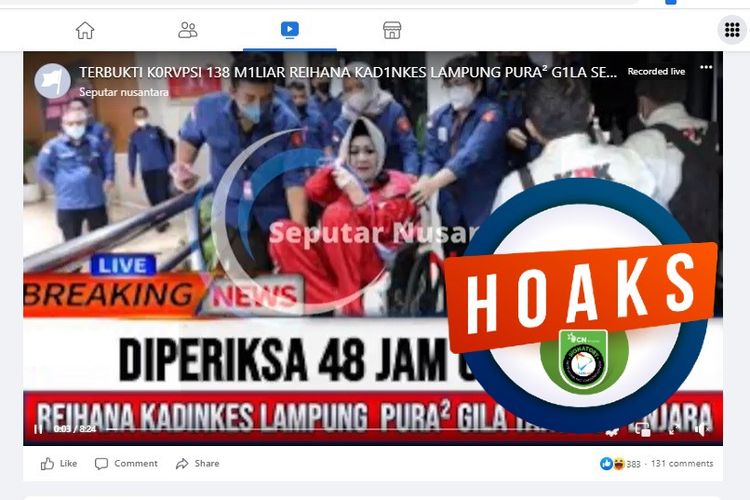 Tangkapan layar Facebook narasi yang menyebut bahwa Reihana berpura-pura gila karena takut dipenjara