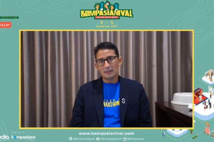 Pengusaha Sandiaga Uno berbagi pandangannya mengenai peran UMKM sebagai pahlawan ekonomi nasional di tengah krisis akibat pandemi di Kompasianival 2020 yang digelar secara virtual, Sabtu (5/12/2020).