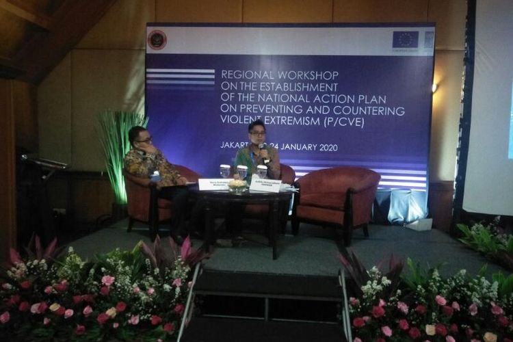 Deputi Kerjasama Internasional BNPT Andhika Chrisnayudhanto Saat Memberi Paparan Soal Terorisme di Acara Regional Workshop on The Establishment of National Action Plan on Preventing and Countering Violent Extremism di Hotel Gran Melia, Jakarta, Kamis (23/1/2020)