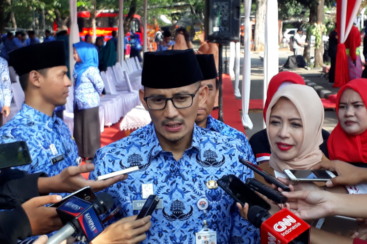Wakil Gubernur DKI Jakarta Sandiaga Uno di Lapangan IRTI, Monas, Jakarta Pusat, Jumat (1/6/2018).