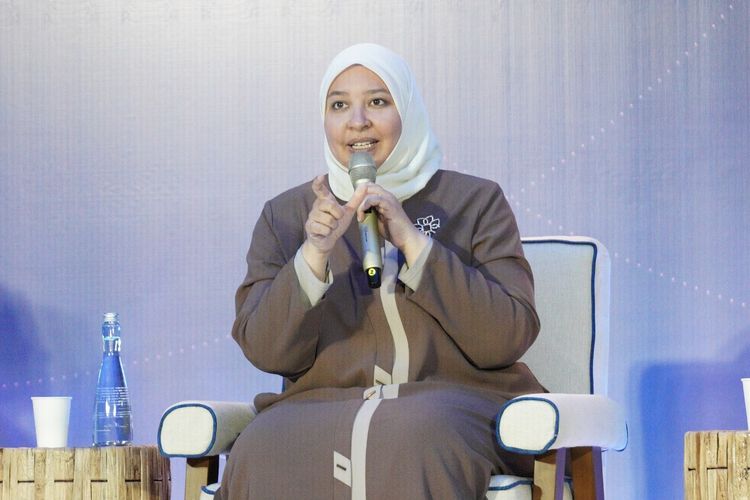 Clinical Professor of Psychiatry, Stanford University & President of Maristan, Dr. Rania Awaad dalam acara Legacy Makers Summit: On Women, Wellness, and the Future of Ummah di Maybank Building, Jakarta Pusat, Sabtu (12/7/2025).