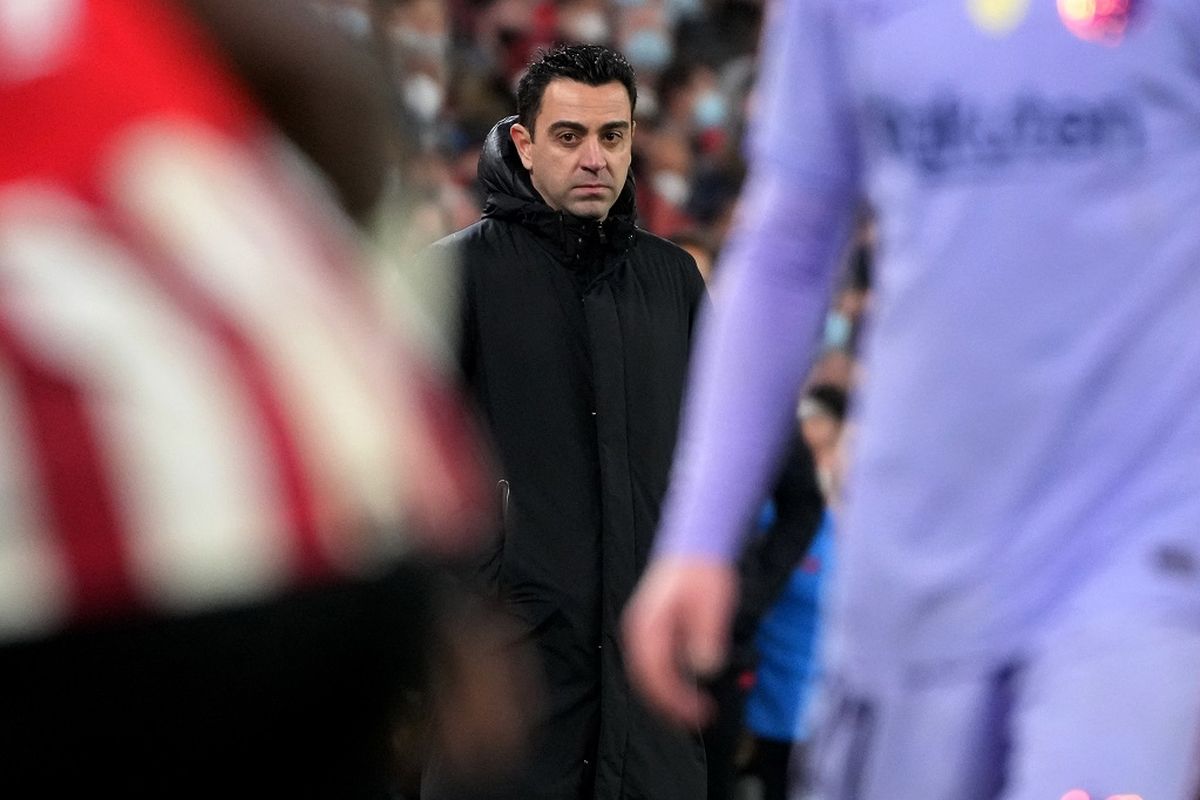 Pelatih Barcelona Xavi Hernandez dalam laga 16 besar Copa del Rey 2021-2022 kontra Athletic Bilbao di Stadion San Mames, Jumat (21/1/2022) dini hari WIB.