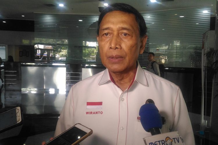 Menteri Koordinator Bidang Politik, Hukum, dan Keamanan (Menko Polhukam) Wiranto di Gedung PPATK, Jakarta Pusat, Selasa (28/5/2019).  