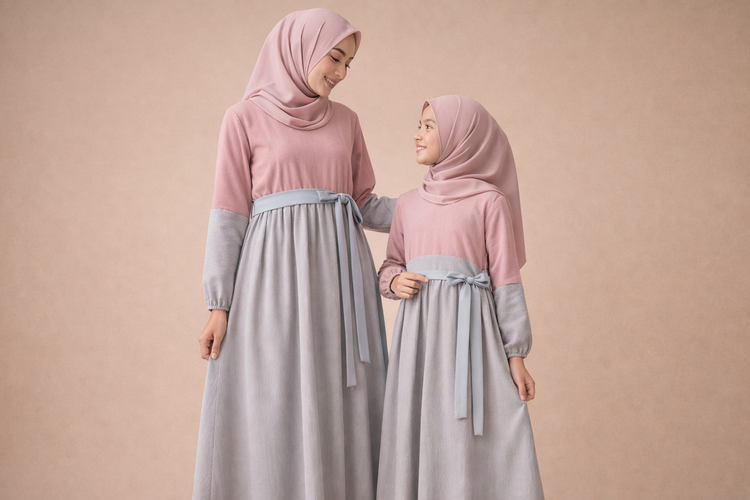 Gamis Kombinasi Warna Pastel Lembut