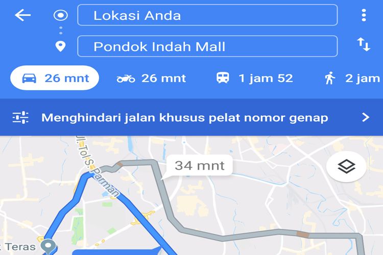 Fitur Ganjil Genap pada Google Maps