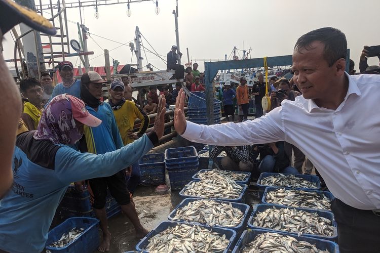 Kunjungan Menteri Kelautan dan Perikanan Edhy Prabowo di Pelabuhan Perikanan Muara Angke, Penjaringan, Jakarta Utara, Senin (28/10/2019)