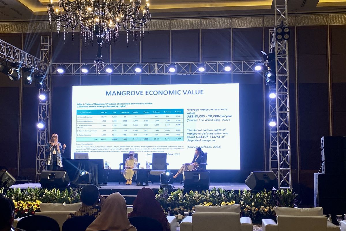 Diskusi II Nilai Ekonomi Karbon (NEK) dalam Pengelolaan Sistem Mangrove, rangkaian acara Mangrove for Future di Hotel Kempinski, Jakarta, Jumat (26/7/2024).