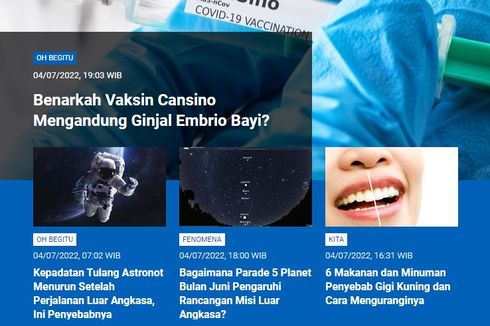 [POPULER SAINS] Vaksin Cansino Mengandung Ginjal Embrio Bayi | Kepadatan Tulang Astronot Menurun | Parade 5 Planet Juni