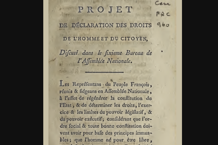  Rancangan Deklarasi Hak-hak Manusia dan Warga Negara, 1789