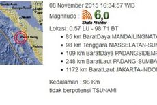 Gempa Guncang Sumatera Utara, Tidak Berpotensi Tsunami