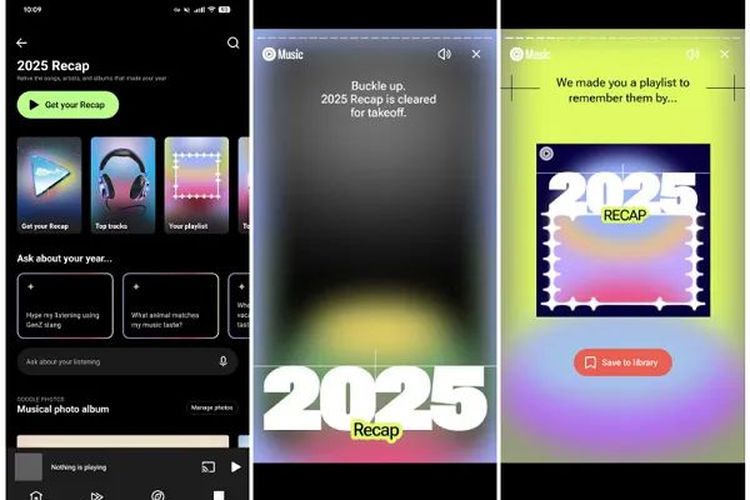 Tampilan YouTube Music 2025 Recap yang kini dibekali fitur AI.