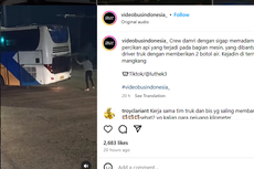 Aksi Sopir Truk Bantu Kru Bus DAMRI Padamkan Api