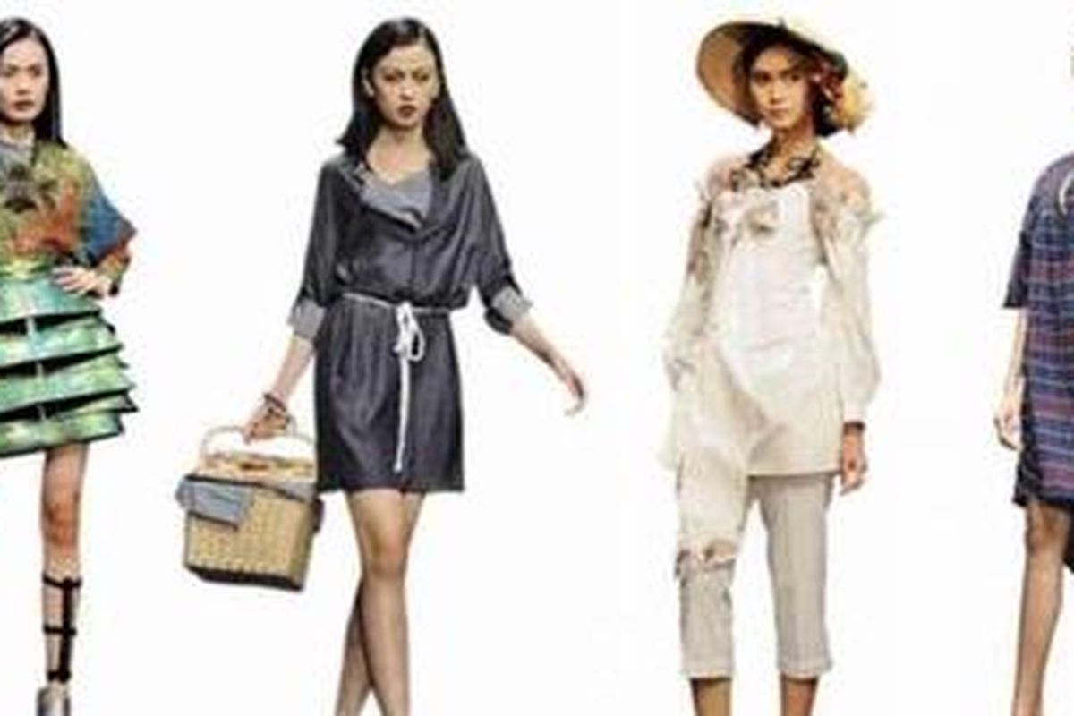 Dari kiri ke kanan: rancangan Yasmina Yesy, Satcas, Felicia Budi, dan Monday to Sunday.