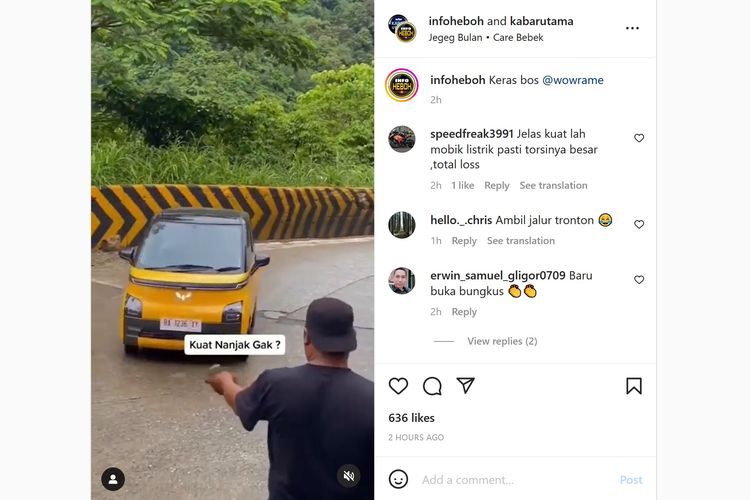 Video yang diunggah akun Instagram info heboh, yang memperlihatkan kemampuan menanjak Air EV saat di belokan.