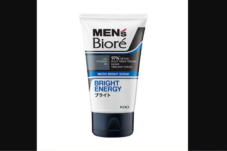 Tampilan produk Men's Biore Scrub Facial Wash Bright Energy, salah satu sabun cuci muka untuk laki-laki dari Biore.
