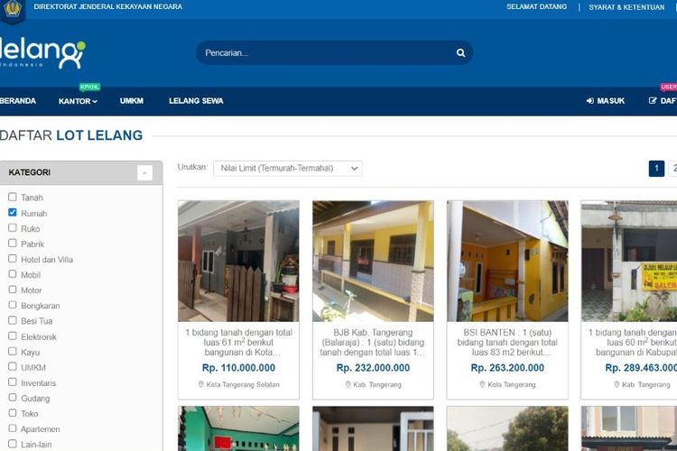 DJKN melalui lelang.go.id memfasilitasi lelang rumah yang berlokasi di Tangerang, Banten dengan nilai limit mulai Rp 100 juta.