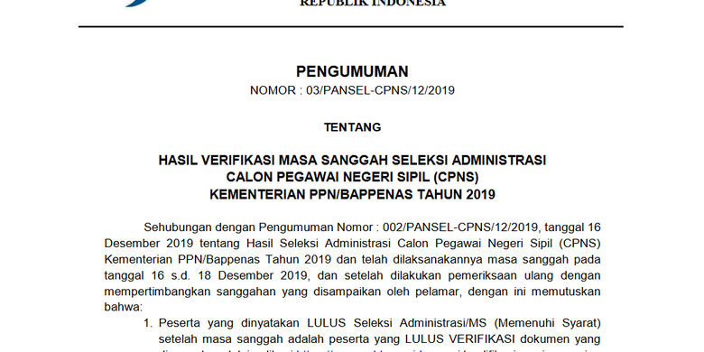 Hasil Sanggah Cpns 2019 Di Kementerian Ppn Bappenas Diumumkan 9 202 Peserta Lolos Halaman All Kompas Com